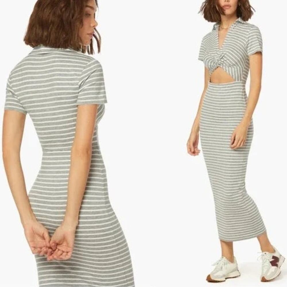 Favorite Daughter Day to Night Maxi Dress Twist Front Cutout Striped Midi